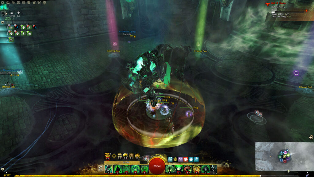 Dhuum floating prone over Desmina's bubble