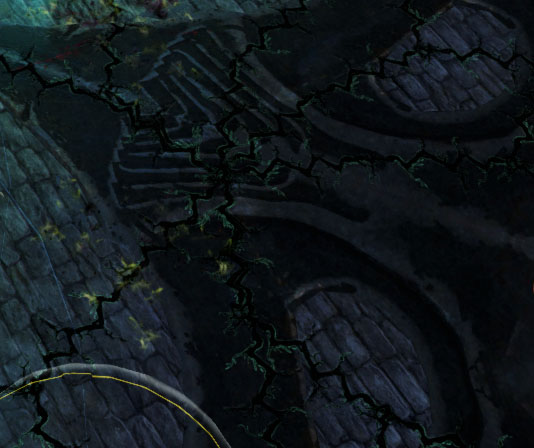Black cracks on the floor spreading out from Cull