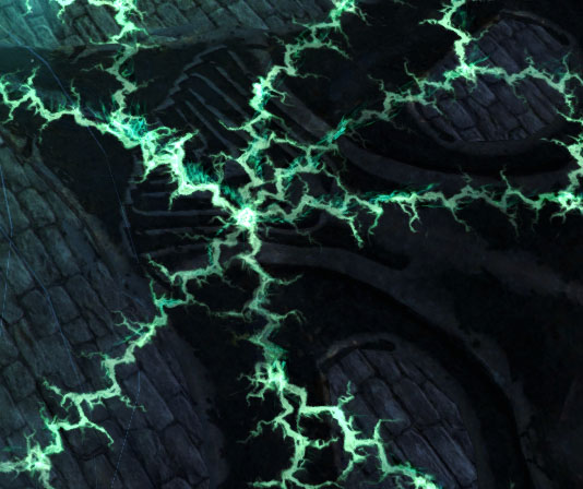 Glowing green cracks from Cull about to explode