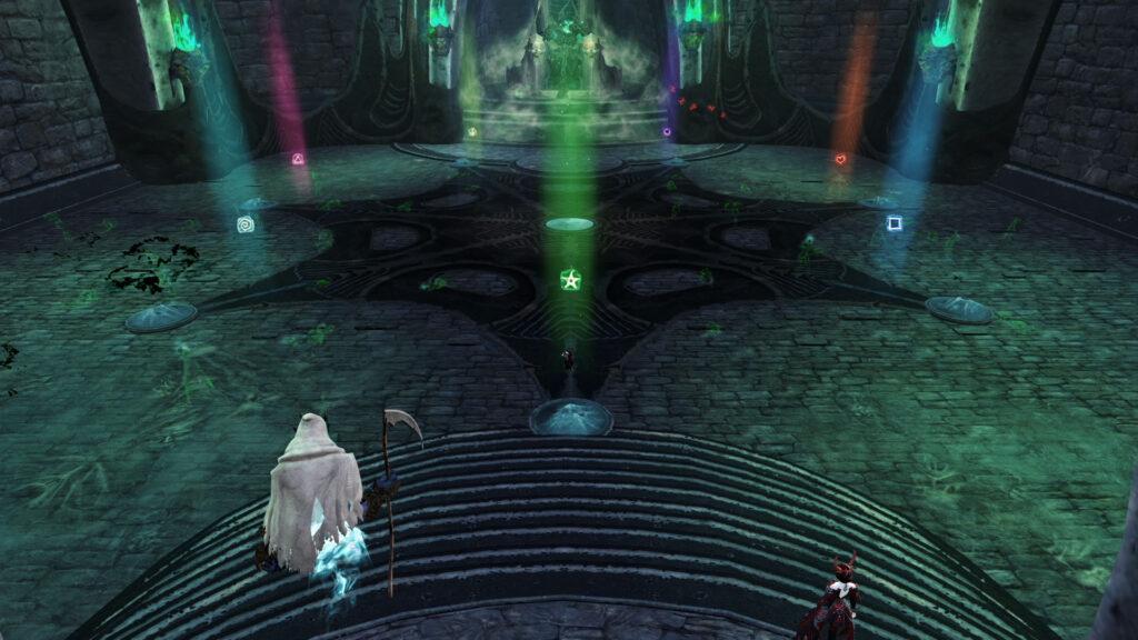 Squad location markers on each of the Reaper's seals in the Hall of Judgment