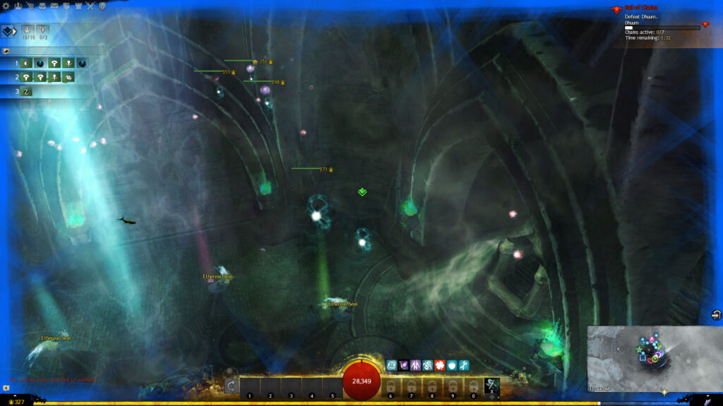 Multiple players' souls floating in midair at the start of the 10% phase