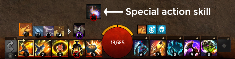 Celestial Dash, the special action skill for Cairn, shown above a player's skill bar
