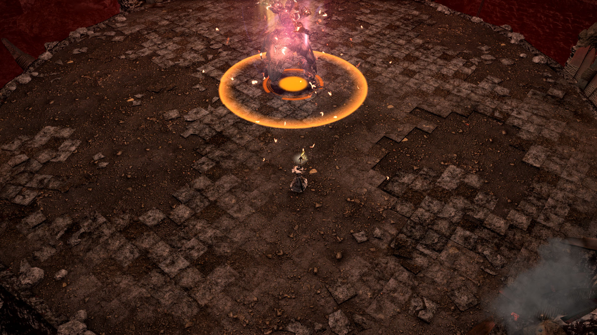 A proximity AoE close to the boss — the circle is currently orange in color