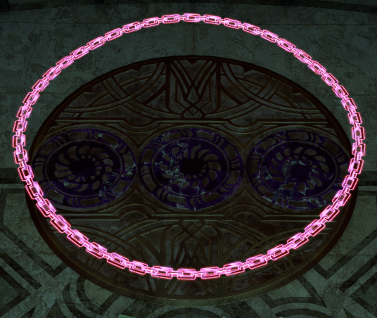 A sealed summoning circle with a pink chain around it