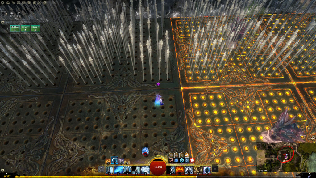 Spikes erupting from four different squares