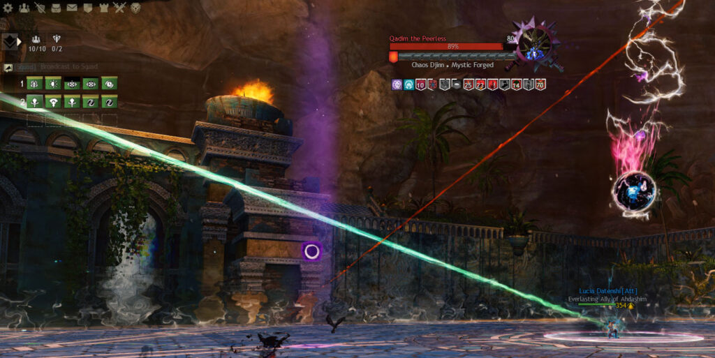 A pylon kiter teleported into a Shower of Chaos AoE as the orb falls