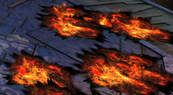 Burning flak shots on the platform