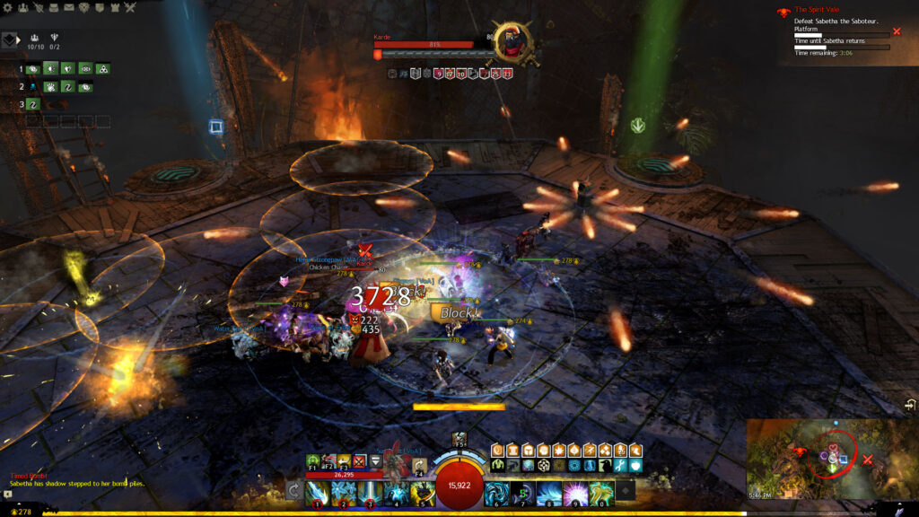 One of Karde's flame turrets periodically shooting out eight flaming projectiles