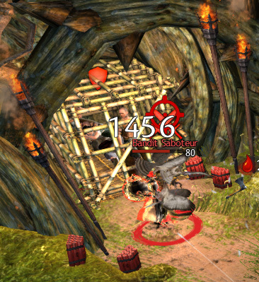 A stealthed saboteur attempting to place bomb on front of the prisoners' cage